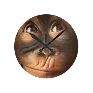 Reloj Redondo Mediano Feliz mono sonriente pintura al aceite de Oranguta