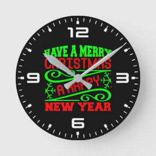 Reloj Redondo Mediano Feliz Navidad A Feliz Año Nuevo-34635