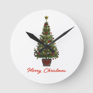 Reloj Redondo Mediano Feliz Navidad. Árbol de Navidad