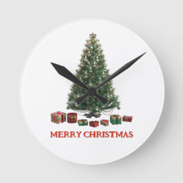Reloj Redondo Mediano Feliz Navidad. Árbol (diseño 1) con regalos