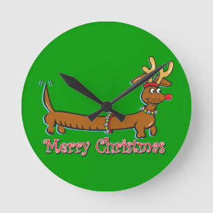 Reloj Redondo Mediano Feliz Navidad Dachshund