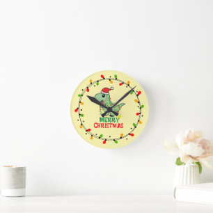 Reloj Redondo Mediano Feliz Navidad Dino Santa Bonito