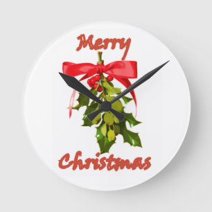 Reloj Redondo Mediano Feliz Navidad mistleto