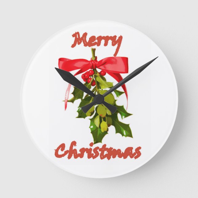 Reloj Redondo Mediano Feliz Navidad mistleto (Anverso)