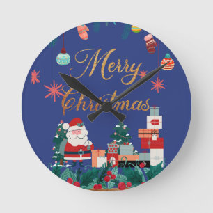 Reloj Redondo Mediano Feliz Navidad moderna - santa claus y vacaciones d