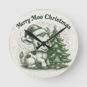 Reloj Redondo Mediano Feliz Navidad Moo