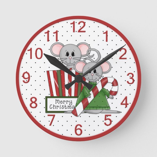 Reloj Redondo Mediano Feliz Navidad Mouse Clock (Anverso)
