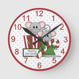 Reloj Redondo Mediano Feliz Navidad Mouse Clock