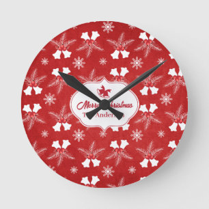 Reloj Redondo Mediano Feliz Navidad Navidades del Patrón Rojo Bell