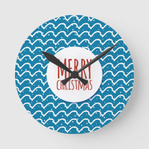 Reloj Redondo Mediano Feliz Navidad Patrón sin foco Textura azul