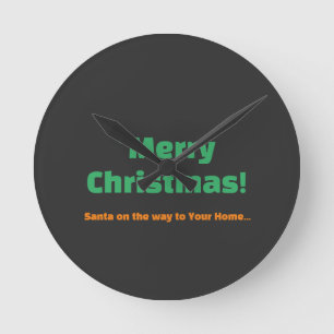 Reloj Redondo Mediano Feliz Navidad Santa de Camino a Tu Hogar Texto