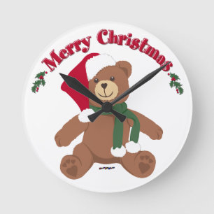 Reloj Redondo Mediano Feliz Navidad Teddy Bear