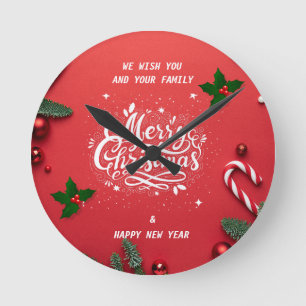 Reloj Redondo Mediano Feliz Navidad y feliz año nuevo