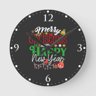 Reloj Redondo Mediano Feliz Navidad y Feliz Año Nuevo