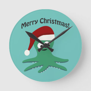 Reloj Redondo Mediano Feliz octopo navideño