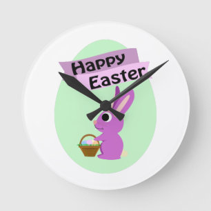 Reloj Redondo Mediano ¡Feliz Pascua! Conejo rosa