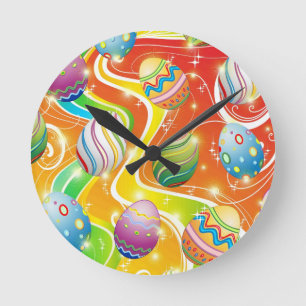 Reloj Redondo Mediano Feliz Pascua Huevos Patrón Festivo