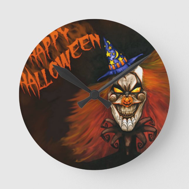 Reloj Redondo Mediano Feliz Payaso de Halloween asustado (Anverso)