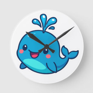Reloj Redondo Mediano Feliz Pegatina de ballenas de Kawaii - amigo íntim
