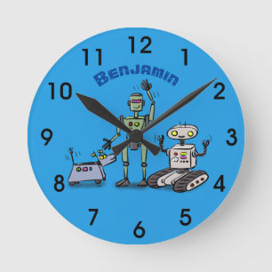 Reloj Redondo Mediano Feliz personalizado de trío de robots lindos