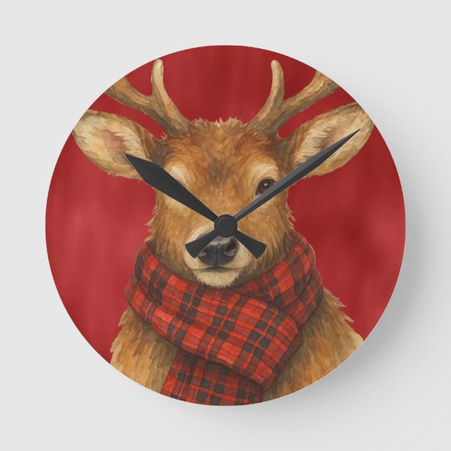 Reloj Redondo Mediano Feliz reno navideño (Anverso)