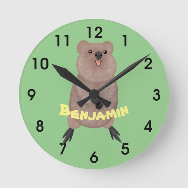 Reloj Redondo Mediano Feliz y lindo diseño de personalizados de quokka (Anverso)