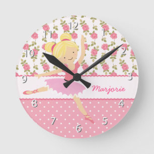 Reloj Redondo Mediano Femenino rosado floral de la bailarina caprichosa