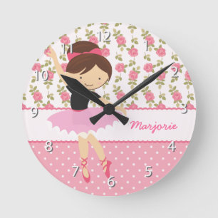 Reloj Redondo Mediano Femenino rosado floral de la bailarina caprichosa