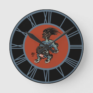 Reloj Redondo Mediano Feng Shui León Shi Chino Números Azules