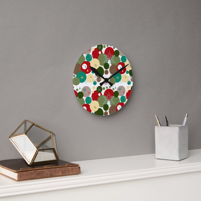 Reloj Redondo Mediano Festive Circles, Snowflakes & Holiday Elegance (Oficina)