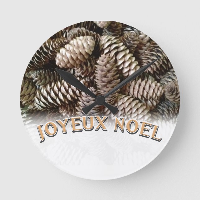 Reloj Redondo Mediano Festive Holiday Joyeux Noel Pine Cone (Anverso)
