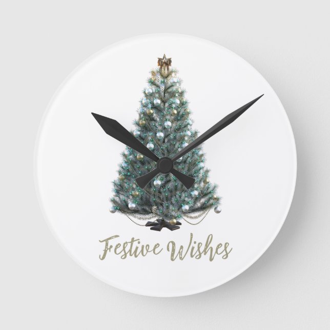 Reloj Redondo Mediano Festive Wishes. Christmas tree design (Anverso)