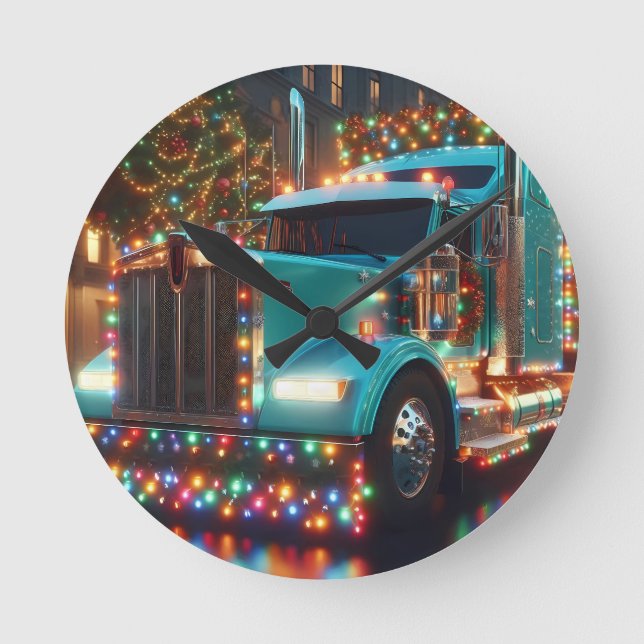 Reloj Redondo Mediano Festlicher Weihnachts-LKW mit Lichtern (Anverso)