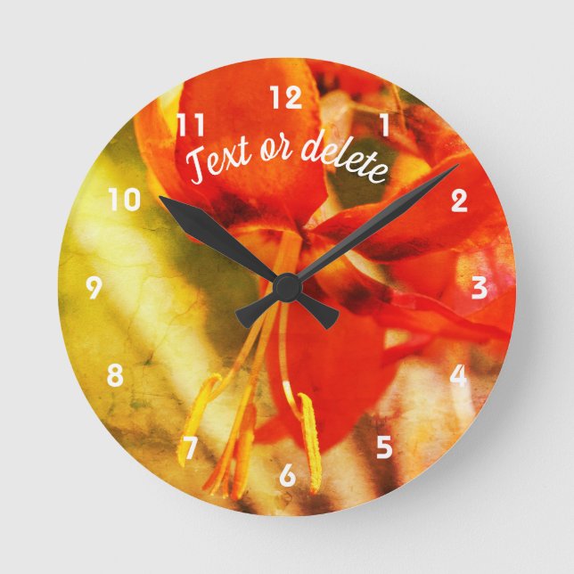 Reloj Redondo Mediano Fiery Naranja Daylily Flower Resumen personalizado (Anverso)