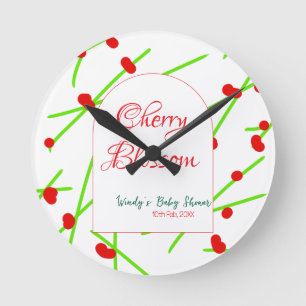 Reloj Redondo Mediano Fiesta de bebé forma de arco flor de cerezo roja v