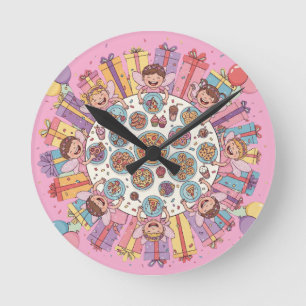 Reloj Redondo Mediano Fiesta de disfraces de hadas rosadas para niños