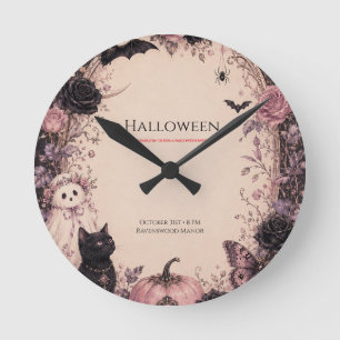 Reloj Redondo Mediano Fiesta de Halloween Botánica Oscura y Elegante