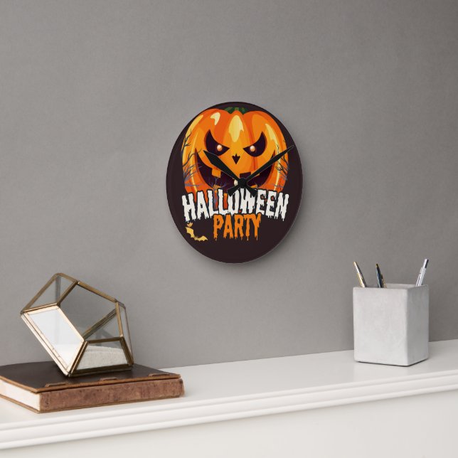 Reloj Redondo Mediano Fiesta de Halloween – Diseño de Jack-o’-Lantern (Oficina)