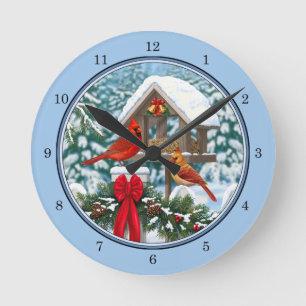 Reloj Redondo Mediano Fiesta de Navidad de Cardenales Azul