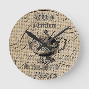 Reloj Redondo Mediano fiesta de té de french country burlap