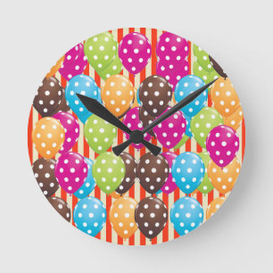 Reloj Redondo Mediano Fiesta Globos Stripes polka hace el circo Diversió