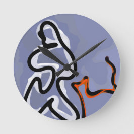 Reloj Redondo Mediano Figura con felino: Azul abstracto, naranja, B & N