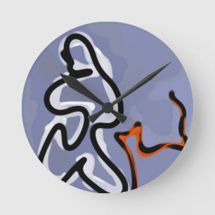 Reloj Redondo Mediano Figura con felino: Azul abstracto, naranja, B & N