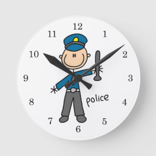 Reloj Redondo Mediano Figura de palito de oficial de policía