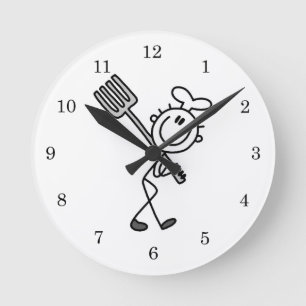 Reloj Redondo Mediano Figura de palitos de chef con tenedor
