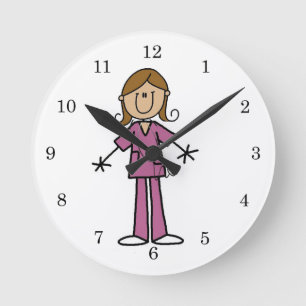 Reloj Redondo Mediano Figura de palo de enfermera femenina de piel media