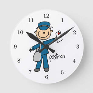 Reloj Redondo Mediano Figura de palo de trabajador postal
