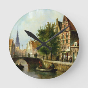 Reloj Redondo Mediano Figuras en un canal, Amsterdam (aceite en el