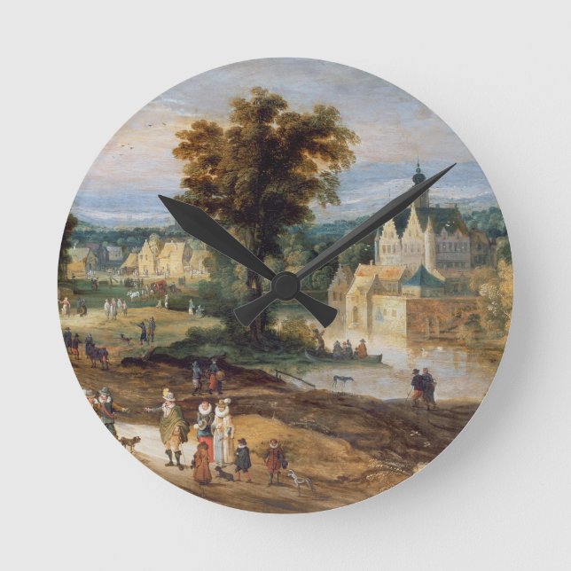 Reloj Redondo Mediano Figuras en un paisaje con abejía de pueblo y casti (Anverso)