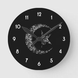 Reloj Redondo Mediano Filigree Crescent Moon and Star on Black